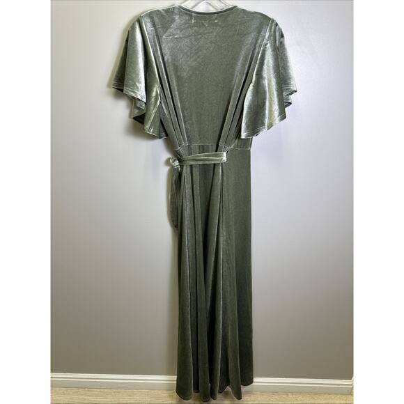 Arbor Velvet Maxi Wrap Dress S Sage Green Bridesmaid Holiday Formal - Picture 2 of 7